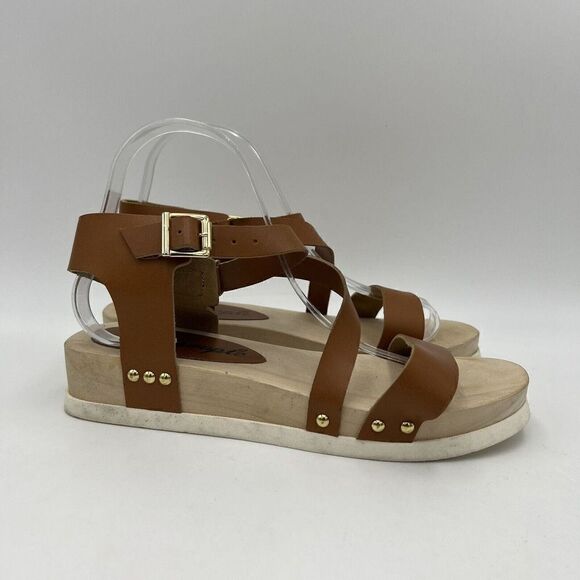 NEW Free People Sundown Flatform Sandal Brown Leather Gold Accent Size 7/38 - Picture 1 of 10